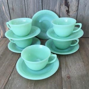 Vintage Fire-King Jadeite Jan Ray Cups Saucers
